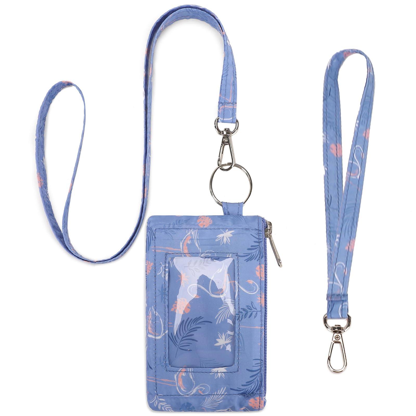 Mygreen ID Holder Wallet, Blue Keychain Wallet with Zip Close